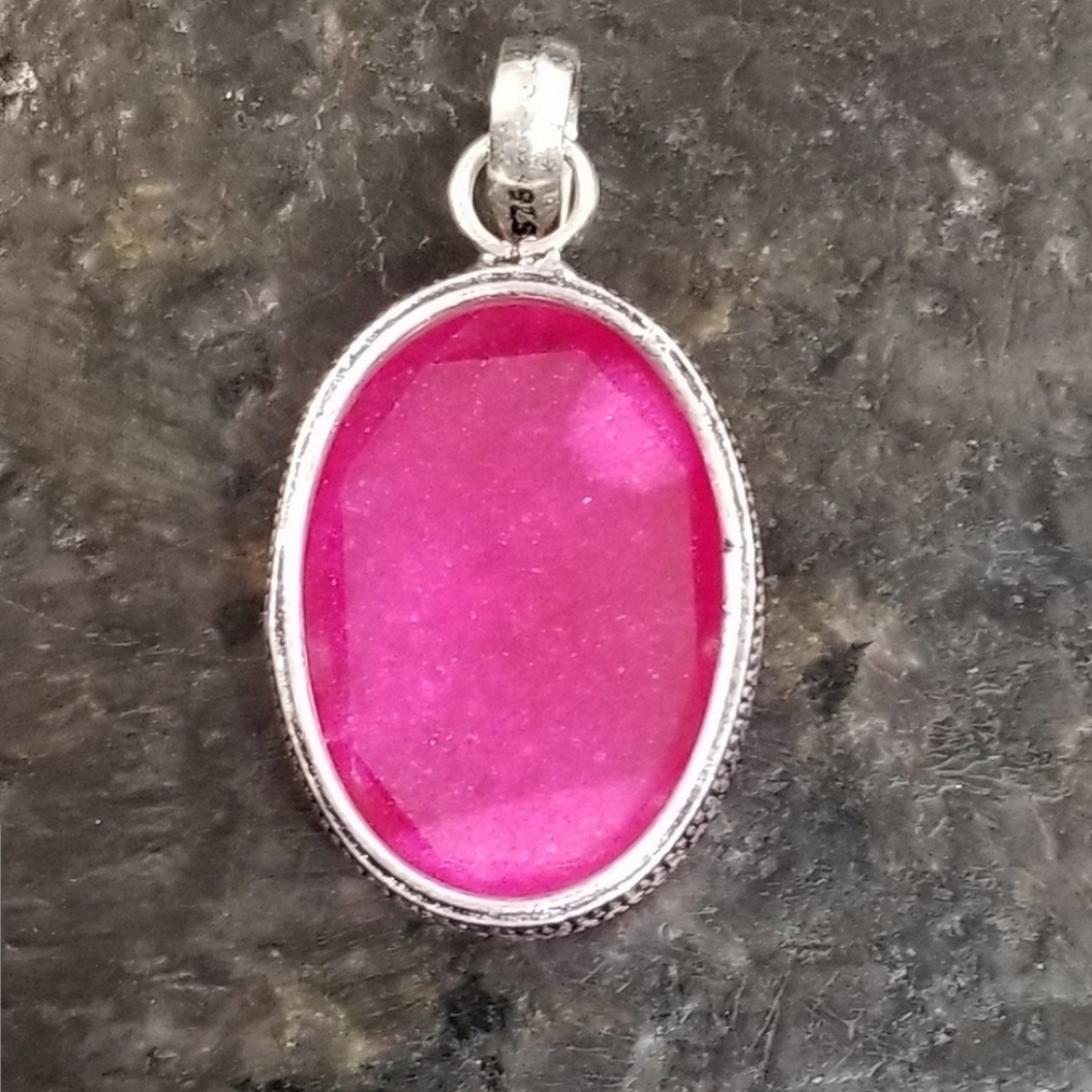 Faceted Ruby Gemstone 925 Silver Overlay - image 6